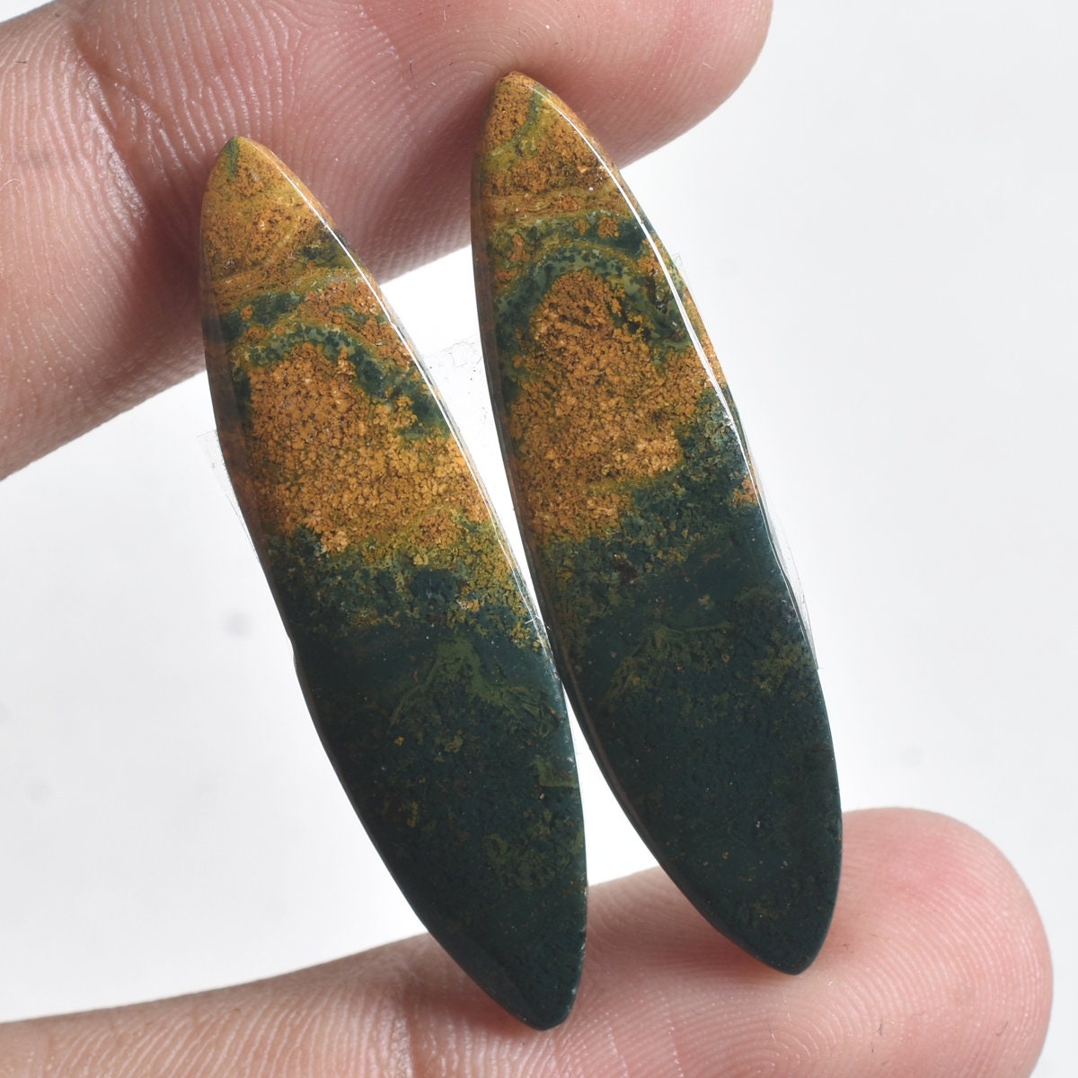 Indonesian Bloodstone Cabochon Pair - Green Bloodstone Gemstone Pair