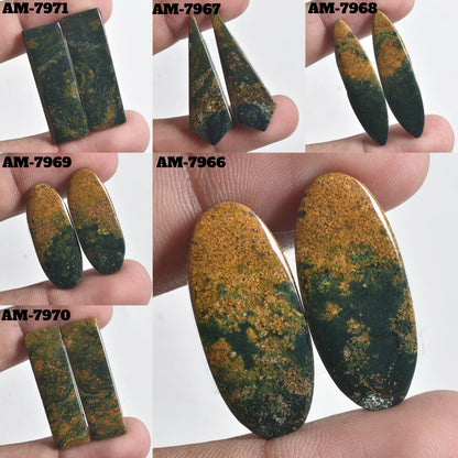 Indonesian Bloodstone Cabochon Pair - Green Bloodstone Gemstone Pair