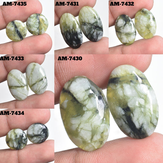 Amazing Green Jasper Cabochon Pair - Oval & Round Matching Stones for Earring Making