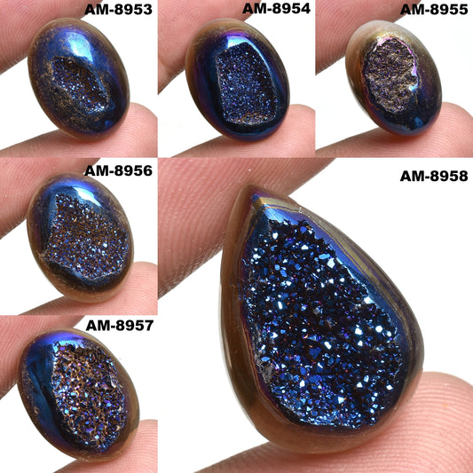 Titanium Druzy Cabochon - Multi Oval-Pear Shaped Coated Gemstone