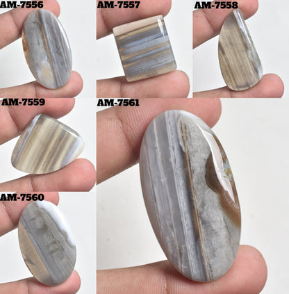 Natural Grey Banded Agate Cabochon - Mix Fancy Shapes, Smooth Slice Loose Gemstone