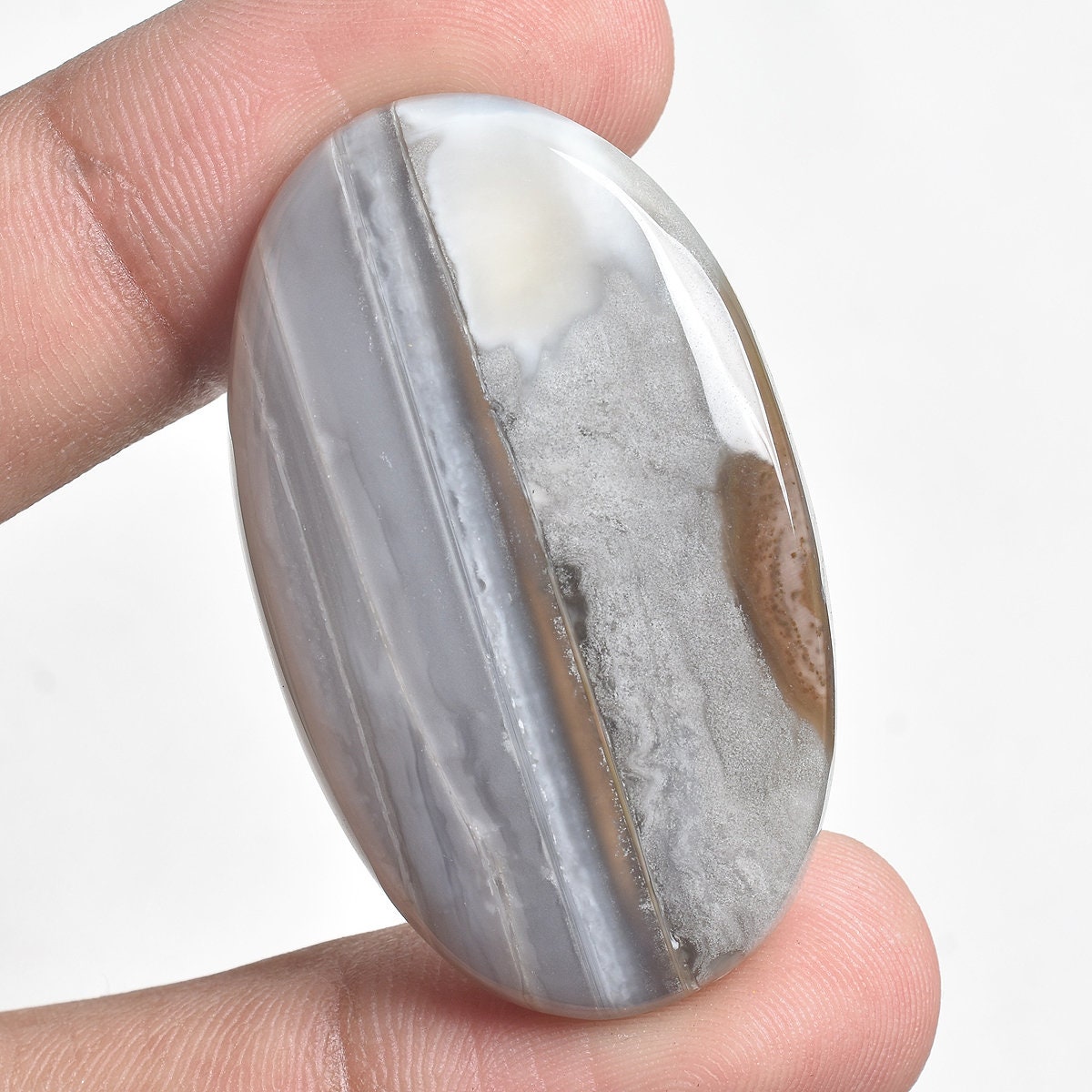 Natural Banded Agate Loose Cabochons - Grey Agate Polished Smooth Stone