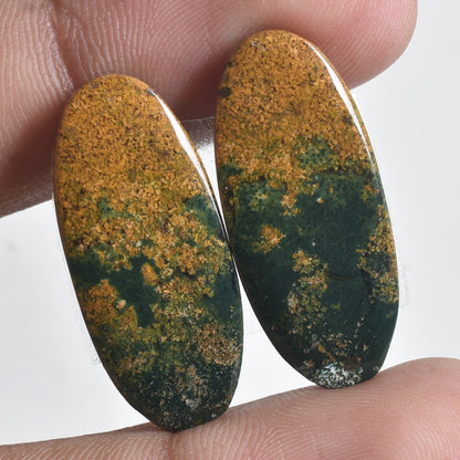 Indonesian Bloodstone Cabochon Pair - Green Bloodstone Gemstone Pair