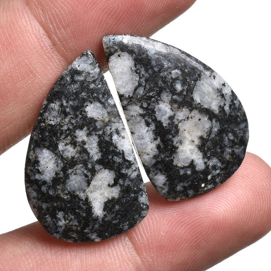 Black Zebra Jasper Matched Pair Cabochon - Natural Gemstone Pair