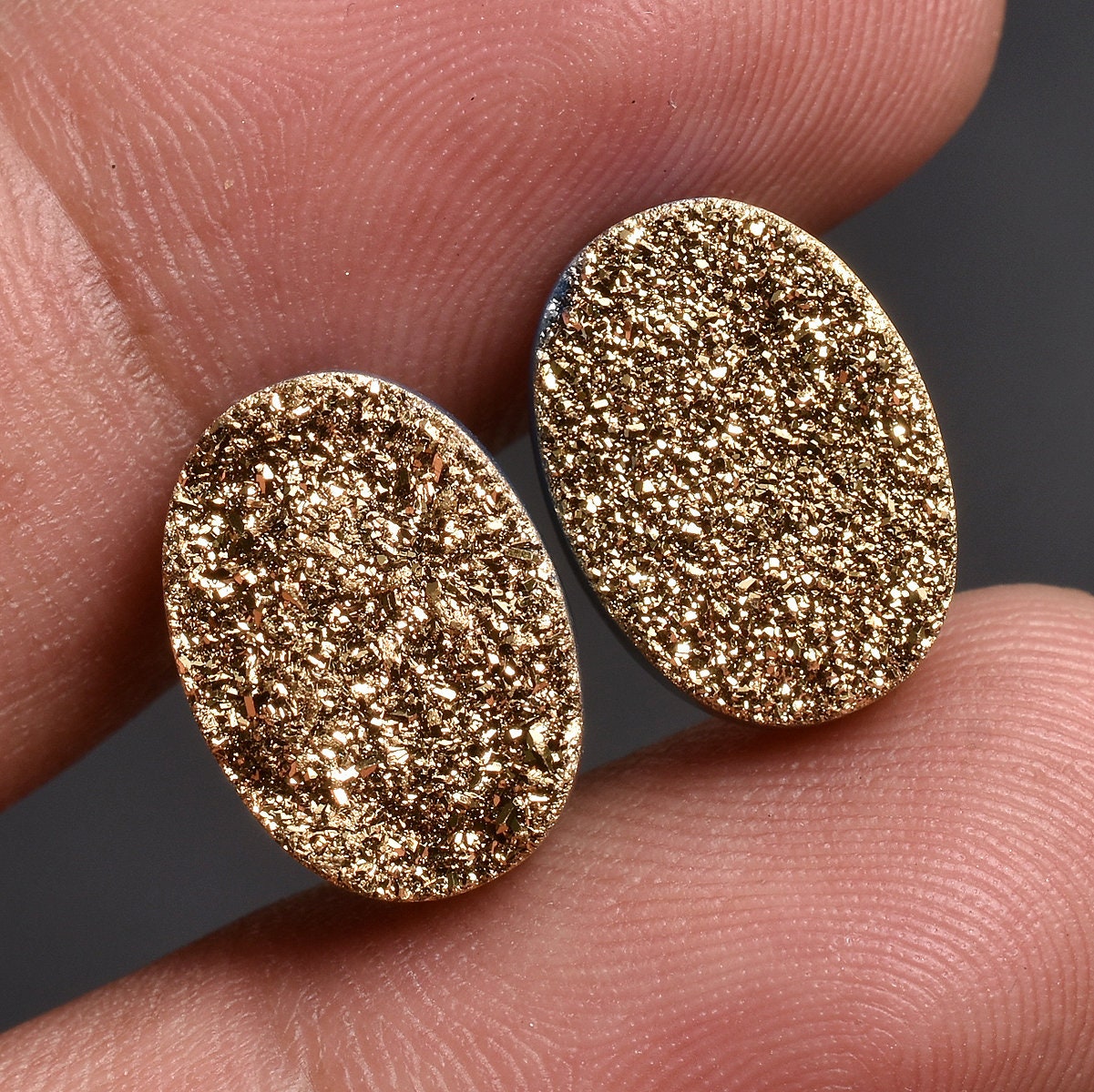 Stunning Titanium Golden Druzy Pair – Mixed Shape Gemstone, Wholesale Druzy Pair