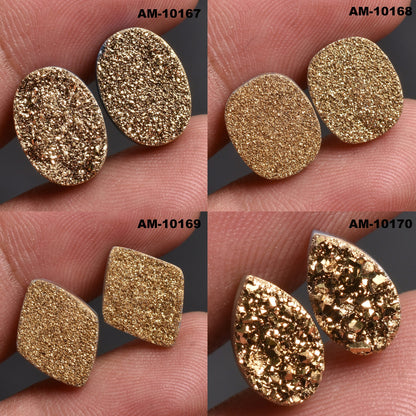 Stunning Titanium Golden Druzy Pair – Mixed Shape Gemstone, Wholesale Druzy Pair