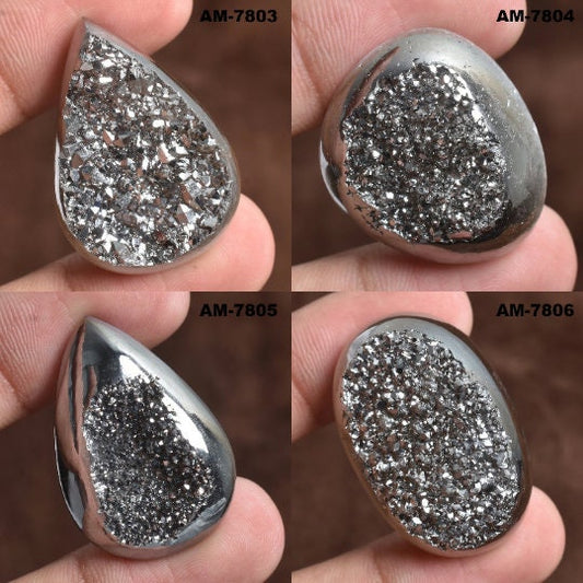 Silver Titanium Coated Loose Stone Crystal, Titanium Druzy Geode Gemstone for Wholesale