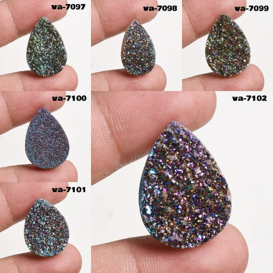 Rainbow Titanium Druzy Gemstone - Pear Titanium Druzy Crystal Quartz Cabochons