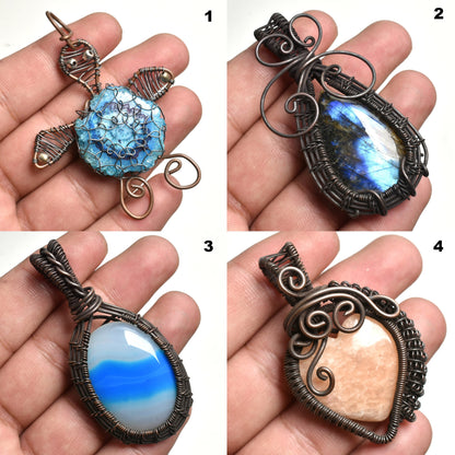 Turtle Wire Wrapped Pendants - Unique Copper Wire Gemstone Pendants for Halloween & Everyday Style