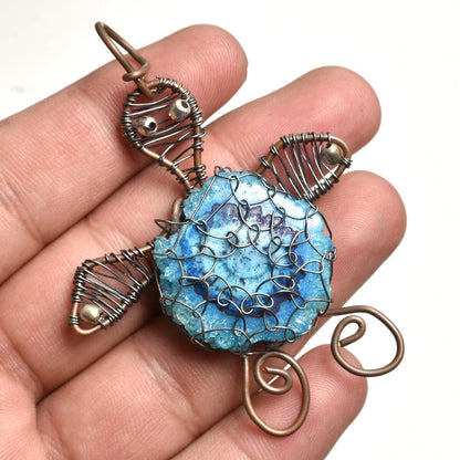 Turtle Wire Wrapped Pendants - Unique Copper Wire Gemstone Pendants for Halloween & Everyday Style