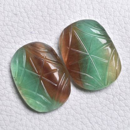 Beautiful Rainbow Fluorite Carved Fancy Pair Cabochon - Matched Fluorite Gemstone Pair