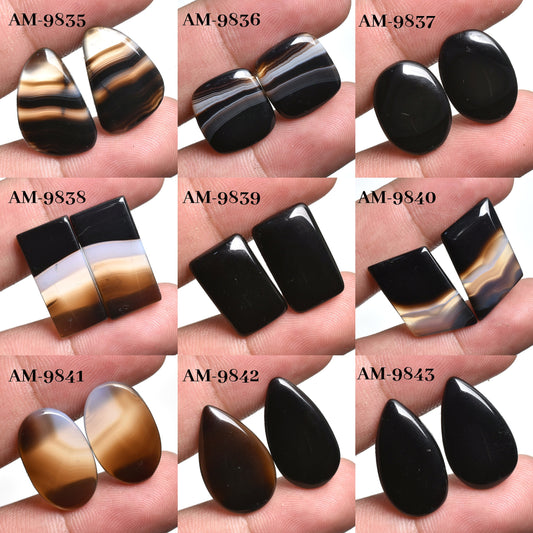 Black Banded Agate Pair – Matched Agate Gemstone Cabochons