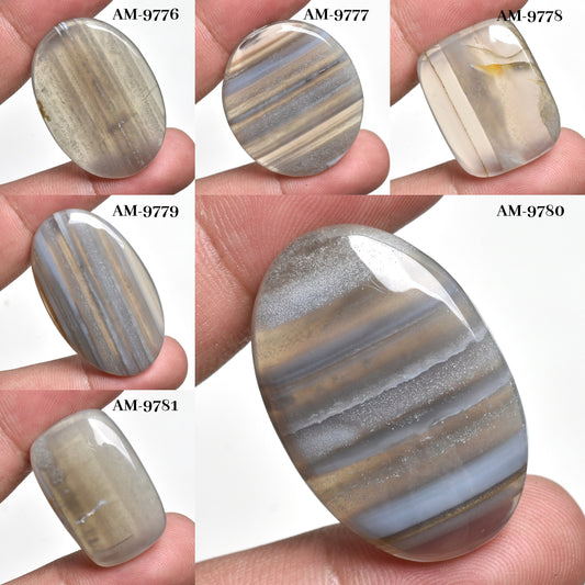 Blue Opal Agate Cabochon - Natural Grey Banded Agate Healing Crystal Stone