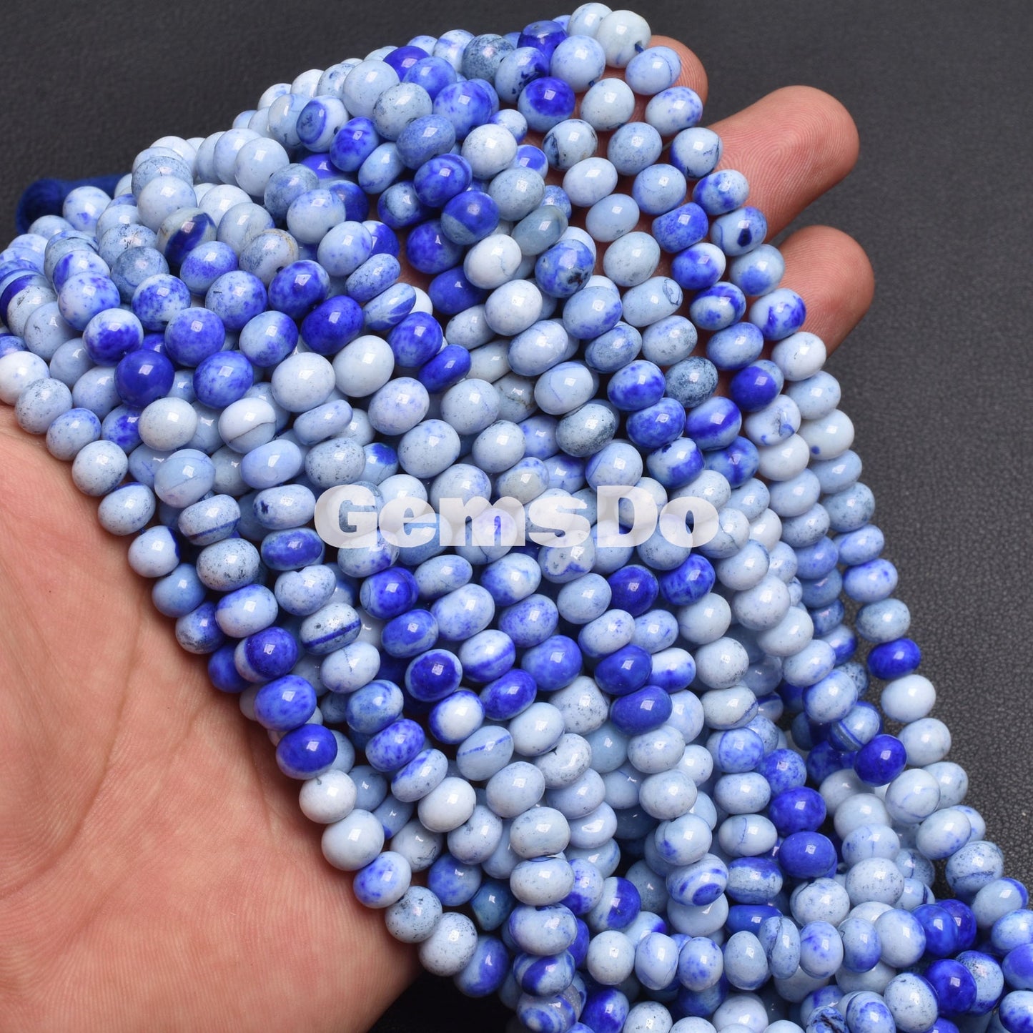 Blue Opal Rondelle Beads | 7-8mm Smooth Gemstone Strand | Loose Opal Beads for Jewelry