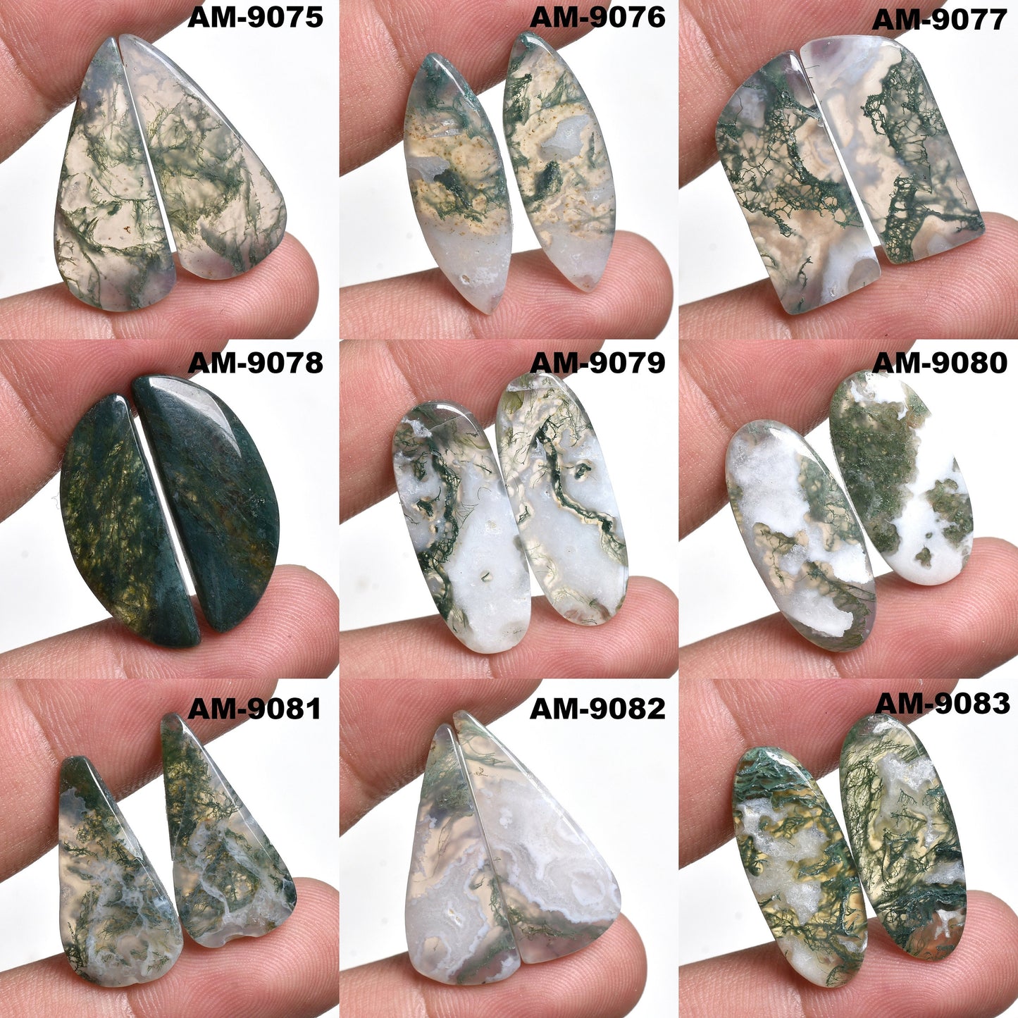 Moss Agate Gemstone Pairs, Wholesale Oval Agate Earrings