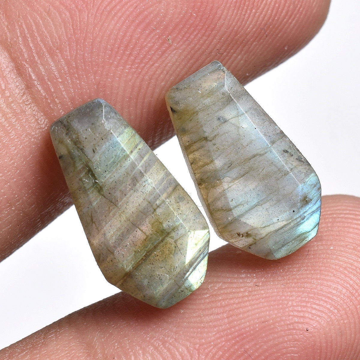 Natural Labradorite Coffin Shape Pair - Crystal Healing & Earring Gemstones