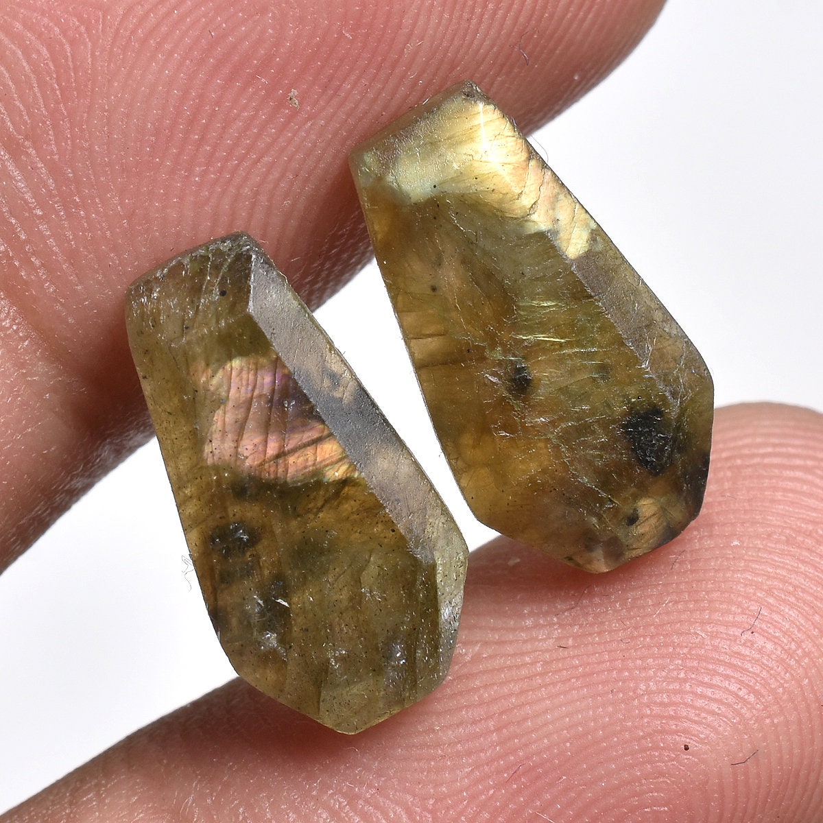 Natural Labradorite Coffin Shape Pair - Crystal Healing & Earring Gemstones