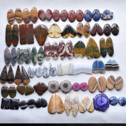 Wholesale Mixed Cabochon Pairs Lot, Bulk Gemstone Pairs for Jewelry Making