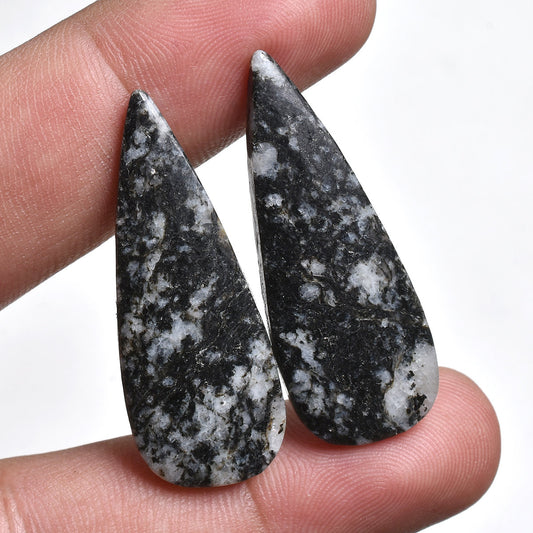 Snowflake Black Zebra Jasper Matched Pair - Pear Shape Jasper for Earring