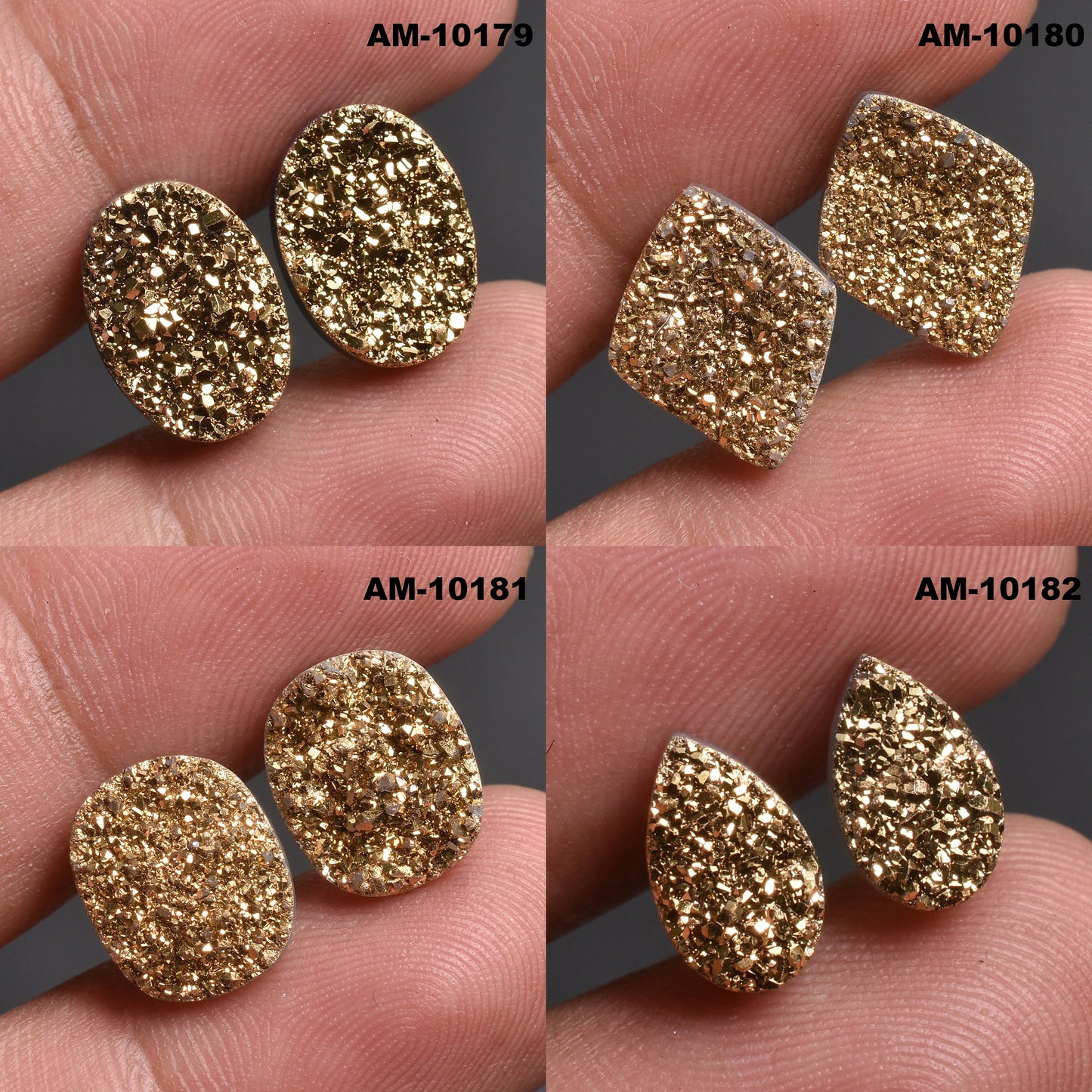 Golden Titanium Druzy Gemstone Pair - Mix Shape Geode Titanium Loose Pair