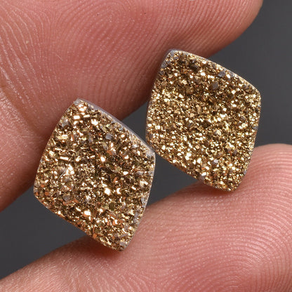 Golden Titanium Druzy Gemstone Pair - Mix Shape Geode Titanium Loose Pair