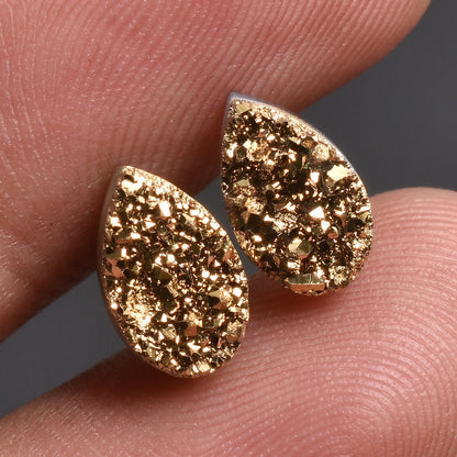 Stunning Titanium Golden Druzy Pair – Mixed Shape Gemstone, Wholesale Druzy Pair