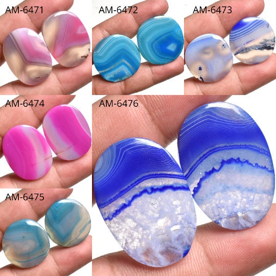 Botswana Agate Cabochon Pair, Vibrant Multi-Color Wholesale Gemstones