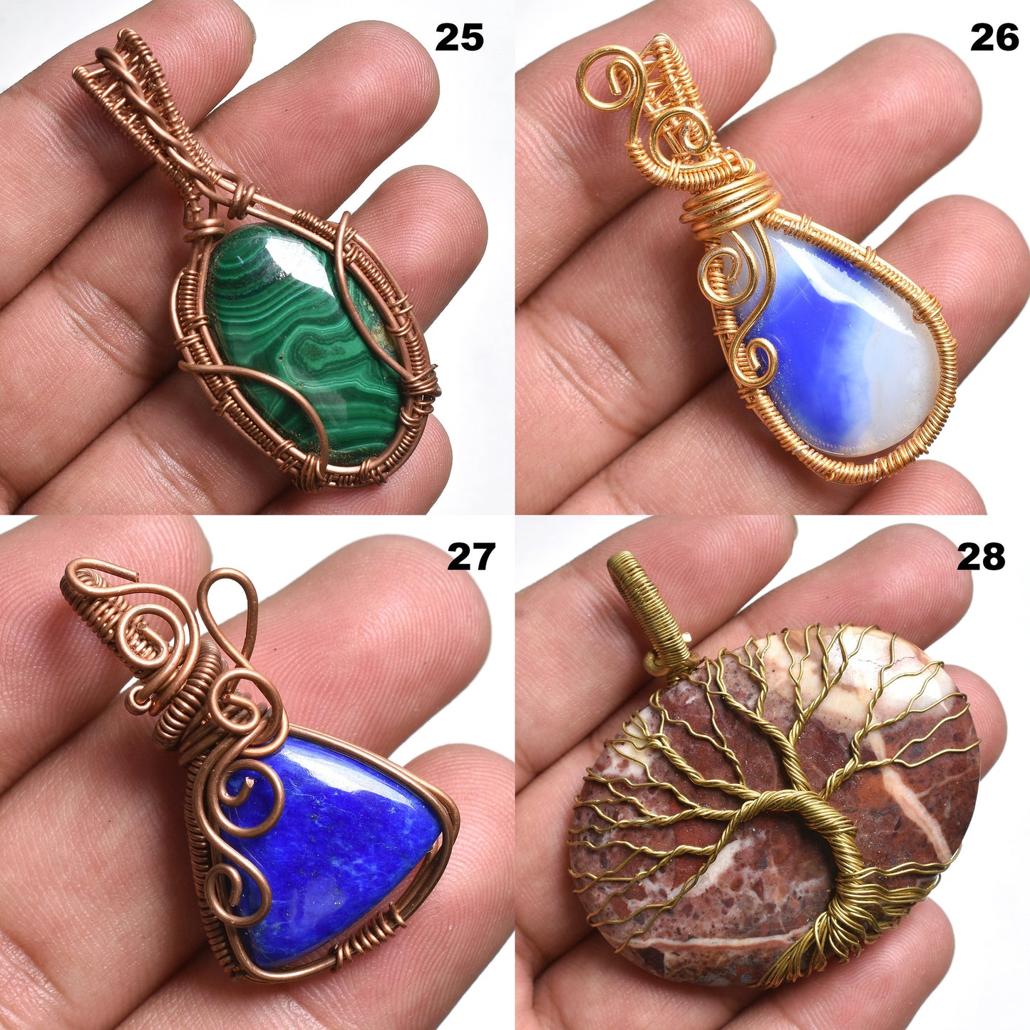 Mix Gemstone Wire Wrapped Pendants | Copper Wrapped Gemstone Jewelry