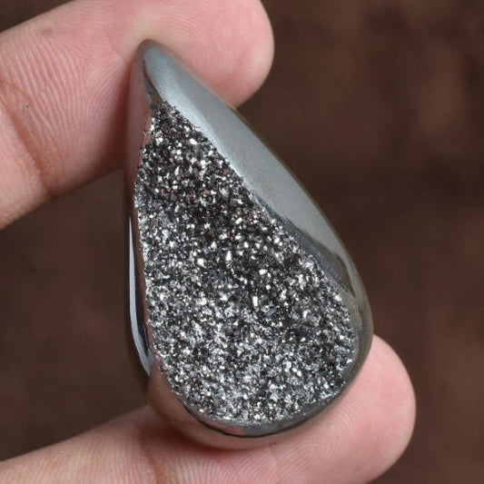 Silver Coated Druzy Cabochon - Sparkling Titanium Druzy Gemstone for Jewelry Making & Designer Gifts