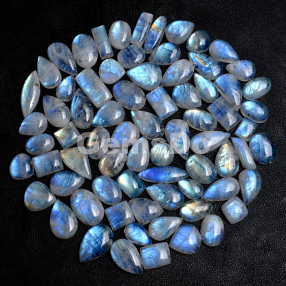 Natural Blue Fire Moonstone Cabochons Lot, Rainbow MoonStone Wholesale Assortment