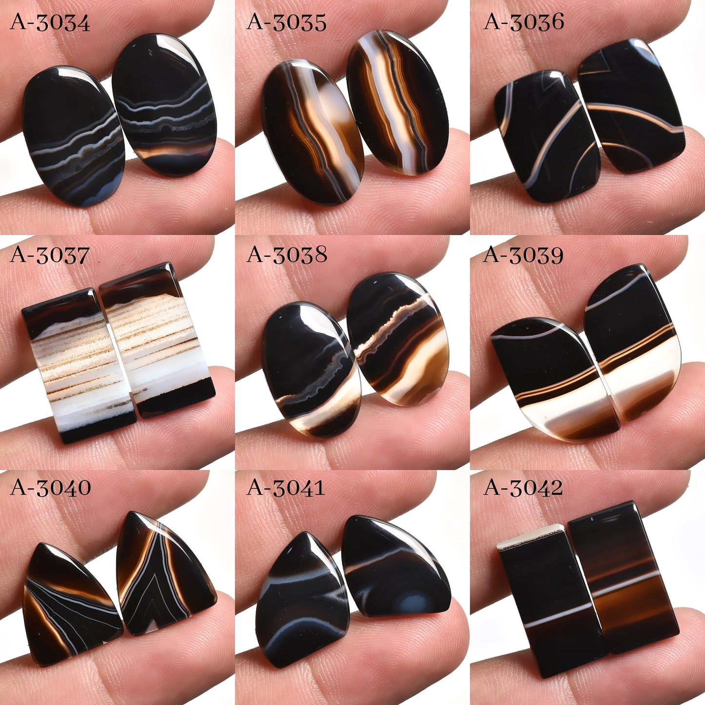 AAA Black Banded Agate Pair – Matched Cabochons For Jewelry