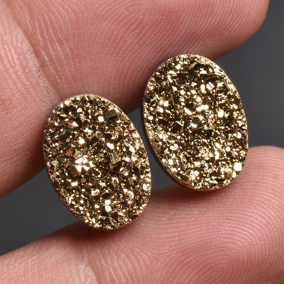 Golden Titanium Druzy Gemstone Pair - Mix Shape Geode Titanium Loose Pair