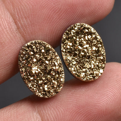 Golden Titanium Druzy Gemstone Pair - Mix Shape Geode Titanium Loose Pair