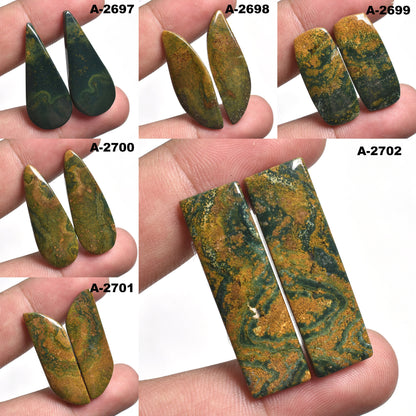 Indonesian Bloodstone Cabochon Pair - Green Bloodstone Gemstone Pair