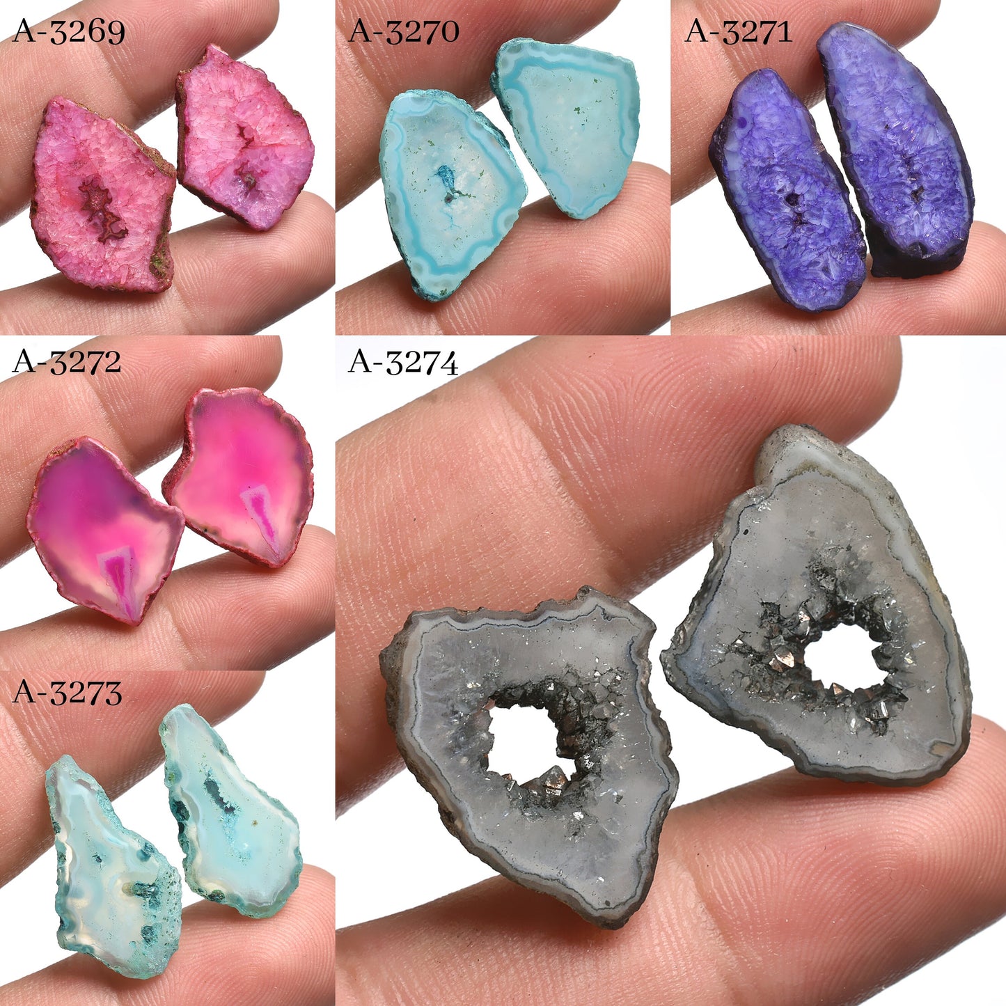 Window Druzy Pairs – Fancy Shape Solar Quartz Gemstone Slices