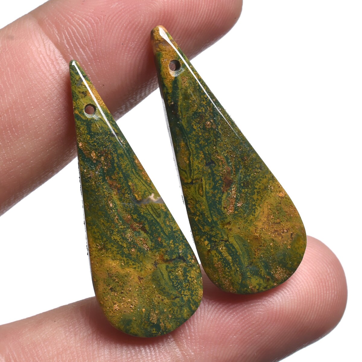 Bloodstone Cabochon Pair - Green Bloodstone Matching Gemstone for Earrings