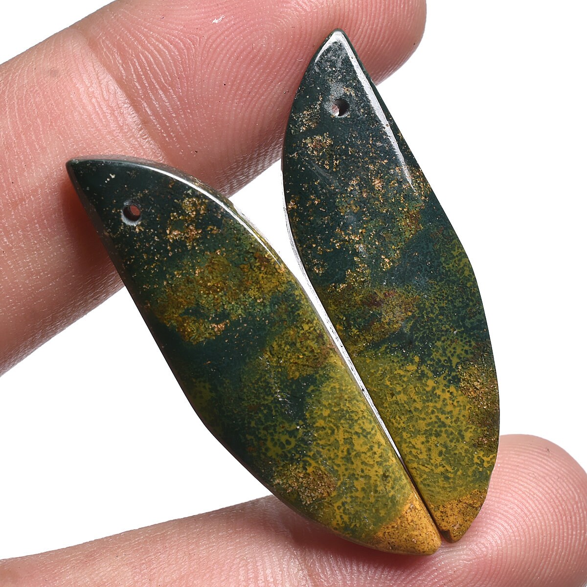 Bloodstone Cabochon Pair - Green Bloodstone Matching Gemstone for Earrings