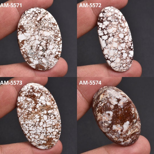 Natural Wild Horse Magnesite Cabochon, Oval Shaped Smooth Stones