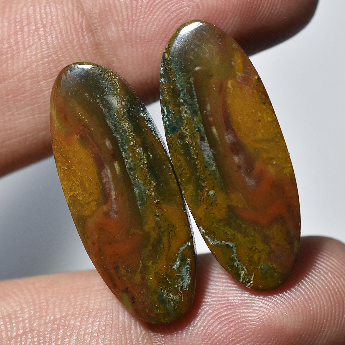 Rare Bloodstone Pair Cabochon - Green Loose Gemstone Pair for Jewelry