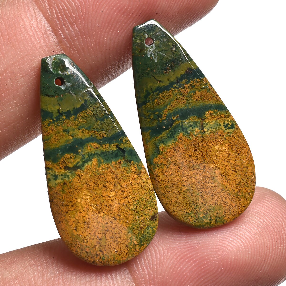 Bloodstone Cabochon Pair - Green Bloodstone Matching Gemstone for Earrings