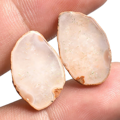 Multi-Color Window Druzy Pair, Solar Quartz Slices for Jewelry