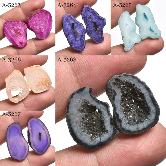 Solar Quartz Window Druzy Pairs - Fancy Shape Multi Druzy Gemstone Slices for Earrings