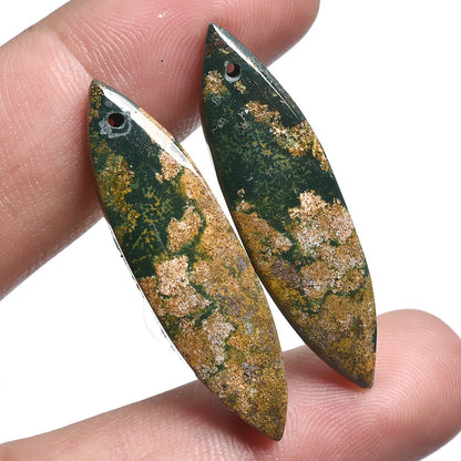 Bloodstone Cabochon Pair - Green Bloodstone Matching Gemstone for Earrings