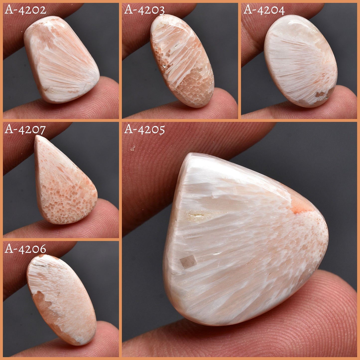 Scolecite Gemstone Cabochon – Natural Pink & Peach Scolecite for Pendant Making, Wholesale Cabochon