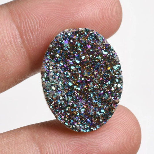 Titanium Druzy Cabochon –  Oval Shaped Coated Druzy Gemstone