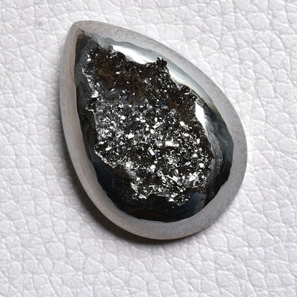 Natural Agate Quartz Silver Titanium - Sparkling Druzy Cabochon