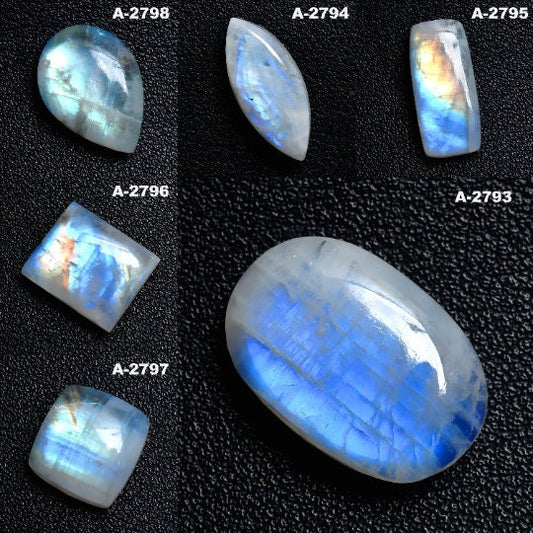 Natural Blue Fire Moonstone Cabochons - Rainbow Moonstone Loose Gemstones