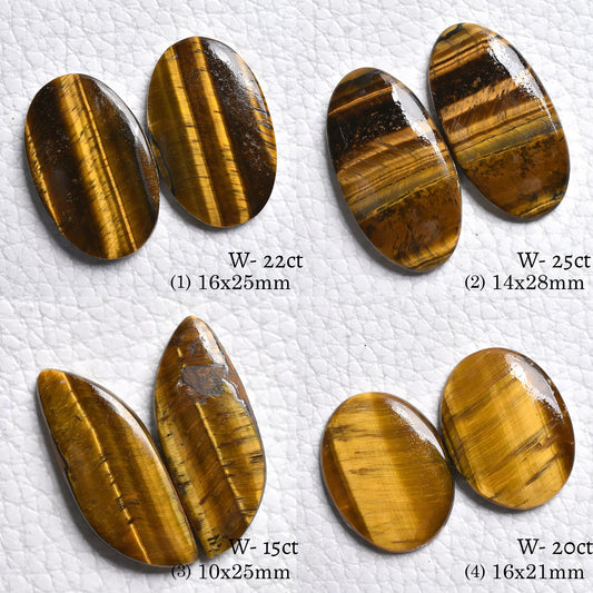 High-Quality Tiger Eye Gemstone Pair - Oval & Fancy Shaped Smooth Cabochons