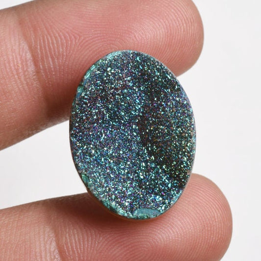 Designer Titanium Druzy Gemstone - Coated Titanium Druzy Cabochon, Oval Shape Loose Stone for Jewelry