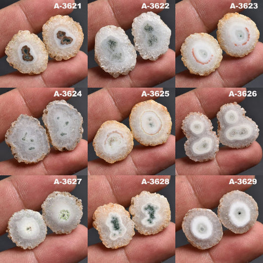 White Stalactite Slice Solar Quartz Earring Cabochon Pair - Wholesale Crystal Pair Set